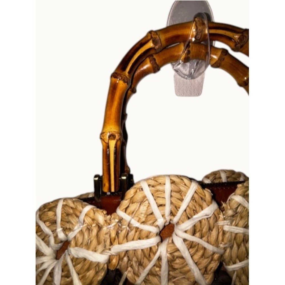 Patricia Nash Palmarola Beige/Brown Straw Satchel Bamboo Women's Handbag - Picture 4 of 16